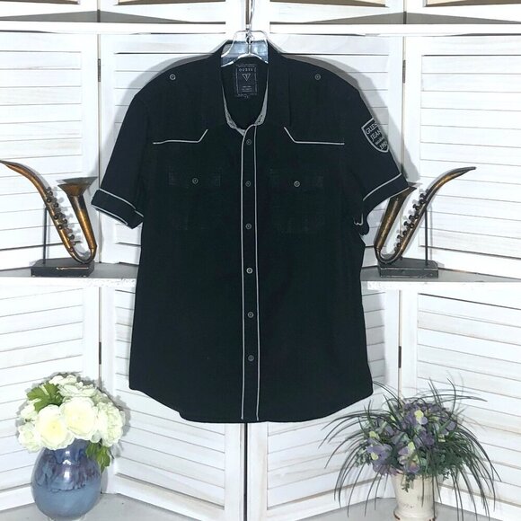Guess Jeans Black Button Down Y2K Shirt Large - Picture 1 of 6